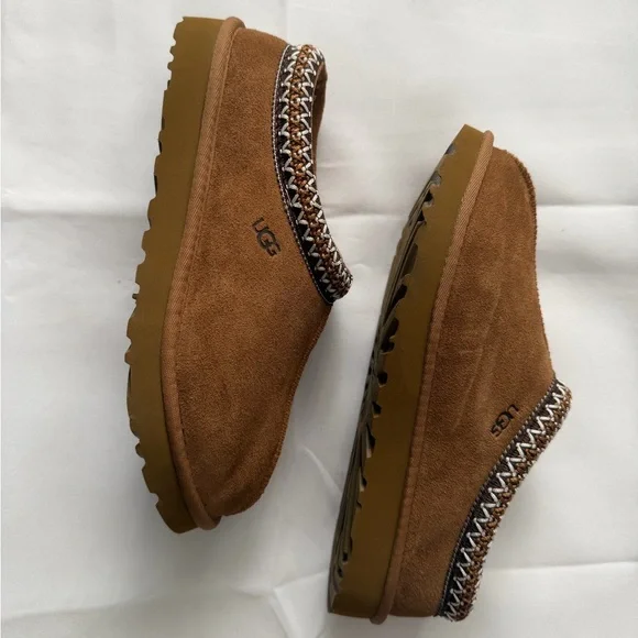 New UGG Women’s Chestnut Tasman Slippers with Patterned Trim Size 8 - Picture 2 of 7